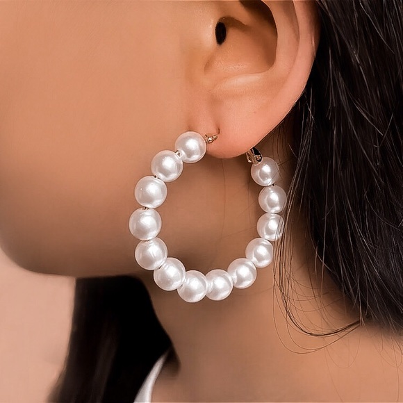 ⚫️𝟲𝟱%𝗢𝗙𝗙|𝗯𝘂𝗻𝗱𝗹𝗲𝘀𝟯+⚫️ ⚜️[𝟯/$𝟭𝟴]⚜️Large Thick Pearl Hoops NEW - Picture 8 of 8